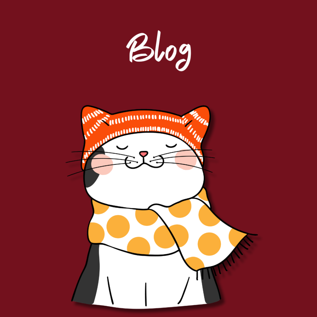 Adoptar gatos| imagen de dibujo de gatito con bufanda y gorrito