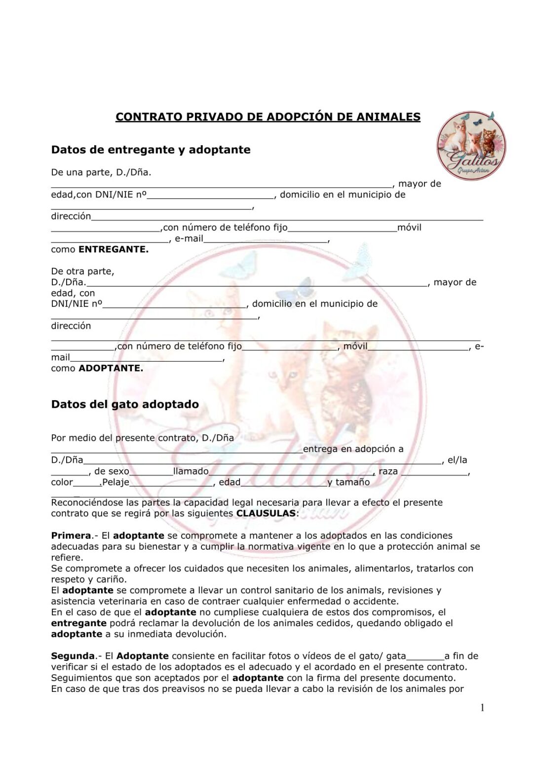 Contrato de adopción gatitos-Modelo