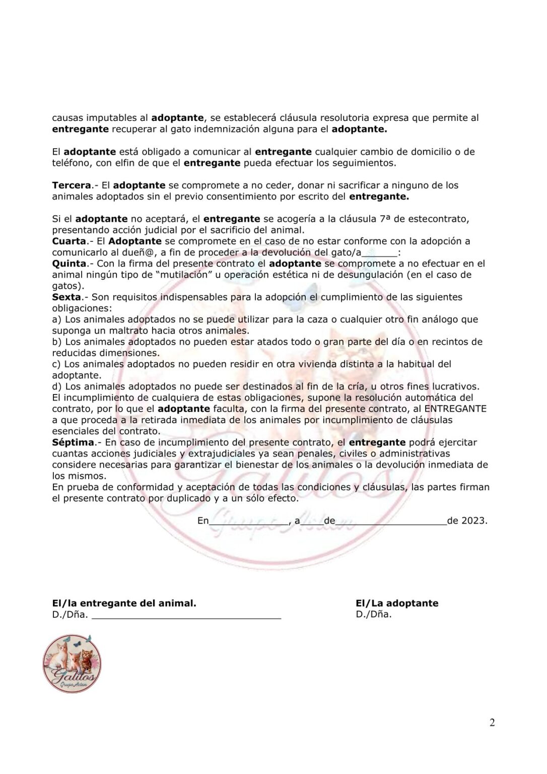 Contrato de adopción gatitos-Modelo de contrato